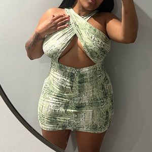 SHEIN snakeskin print crisscross cutout ruched dress size M